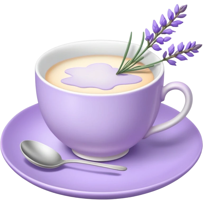 White teacup on a pastel purple plate, lavender flowers on the side, pastelcore aesthetic emoji
