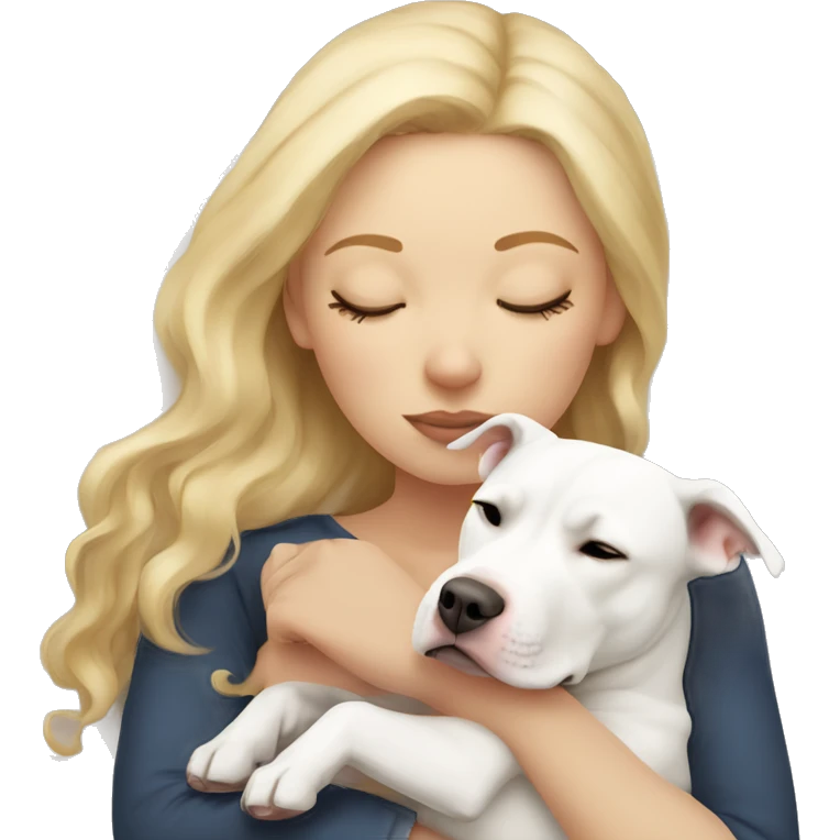 blonde girl sleeping with a white pitbull  emoji