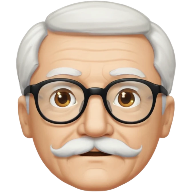 An elderly man with white hair and mustache, wearing black glasses emoji