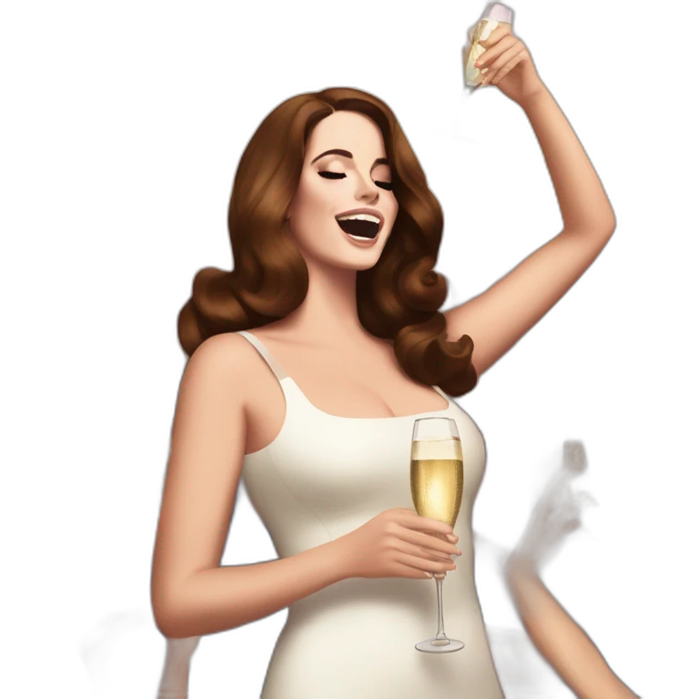 Lana del Rey cheering up with champagne over head emoji
