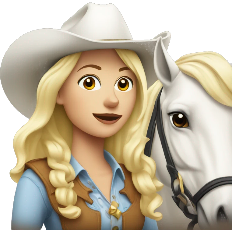 Blonde Cowgirl with a white horse emoji