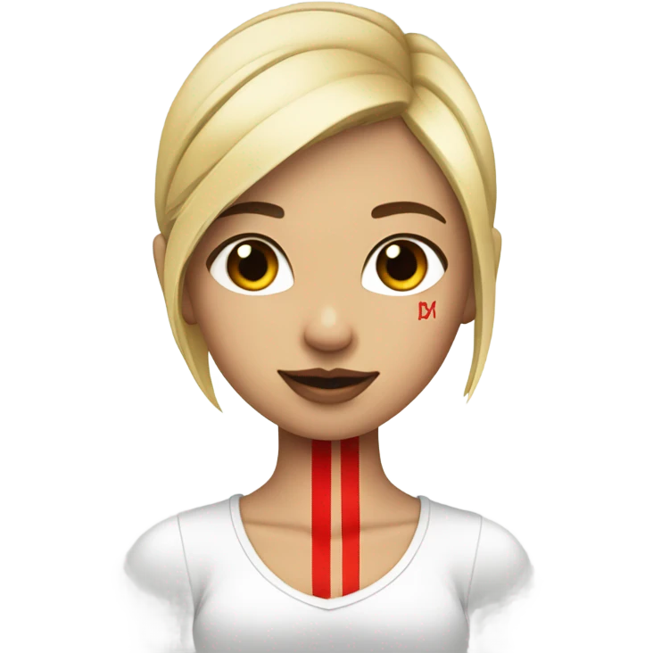 Blonde girl with bands with a red vertical line tattoo on wrist emoji