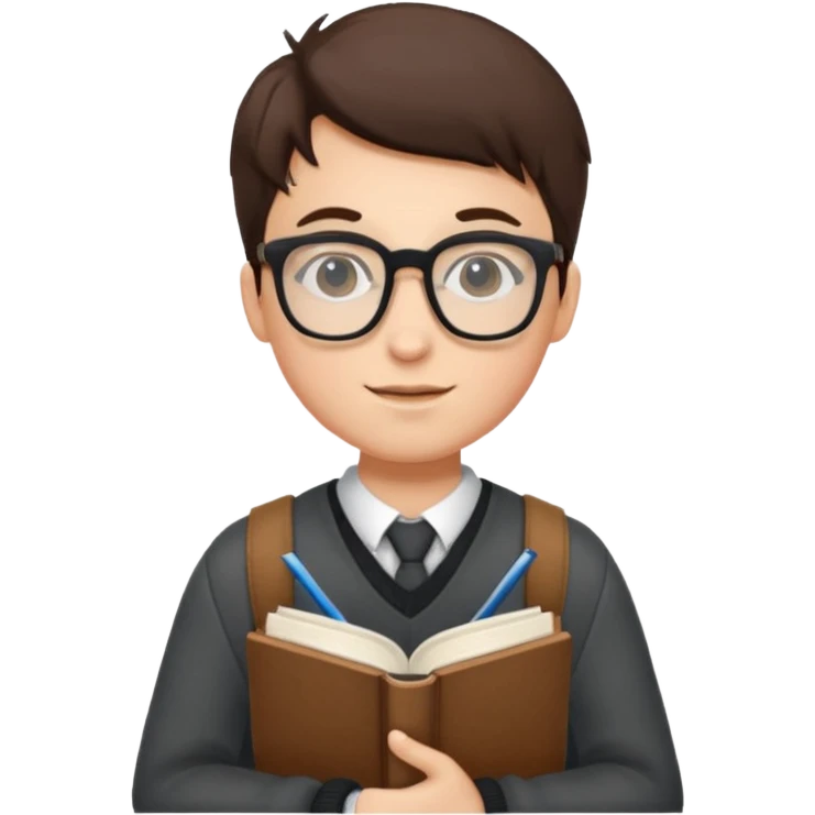 A student wearing glasses, hold book in front of their chest emoji