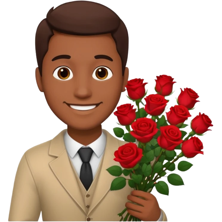 Un homme blanc brun qui donne un bouquet de roses emoji