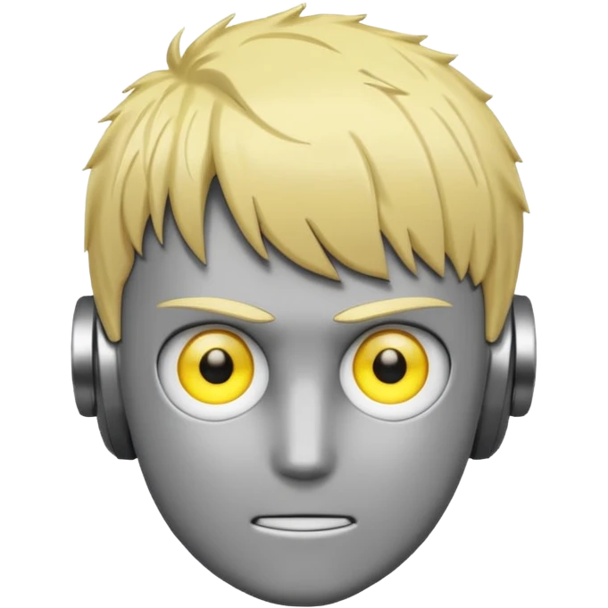 minimalistic emoji of Genos from One Punch Man, metallic features, yellow eyes, simple robot style emoji