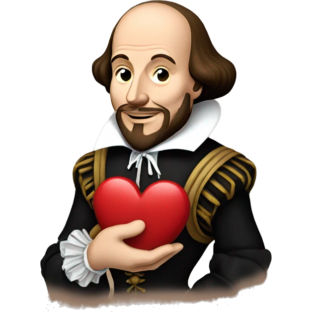 William Shakespeare holds a heart in his hand emoji