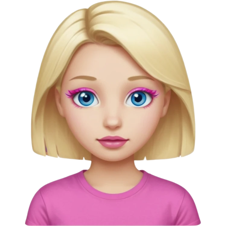 girl with blue eyes blonde in a pink t-shirt with pink lips painted eyelashes and soft facial features emoji