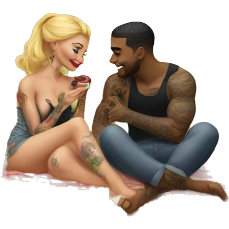 Romantic picnic date for beautiful tattooed couple emoji