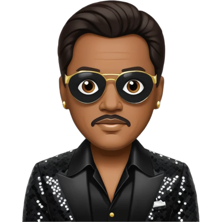 Charlie Wilson with dark brown hair, black sequin outfit emoji