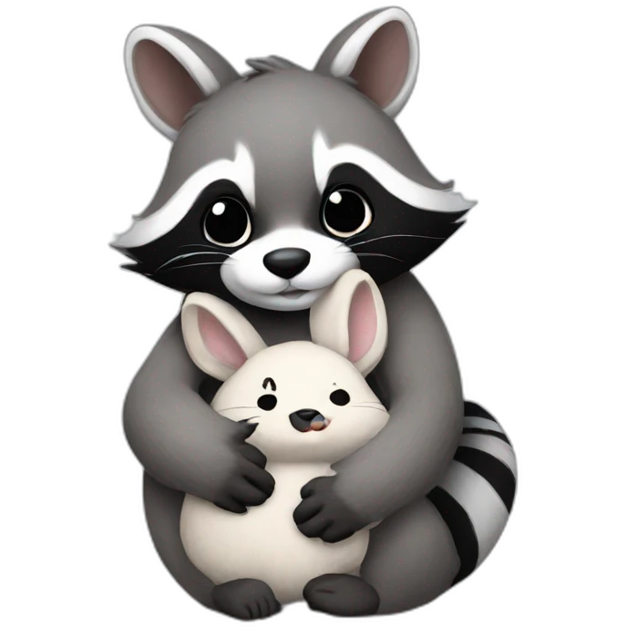raccoon hugs bunny emoji
