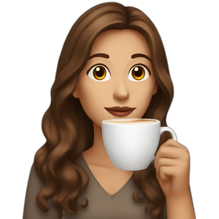 Woman with long brown hair drinking cappuccino  emoji