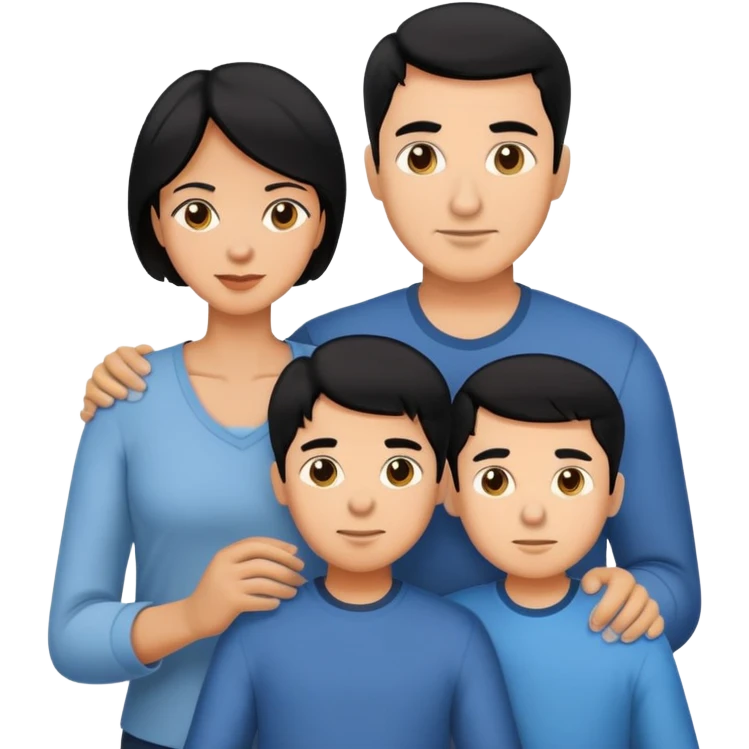 dad, mom and 2 sons, black hair emoji