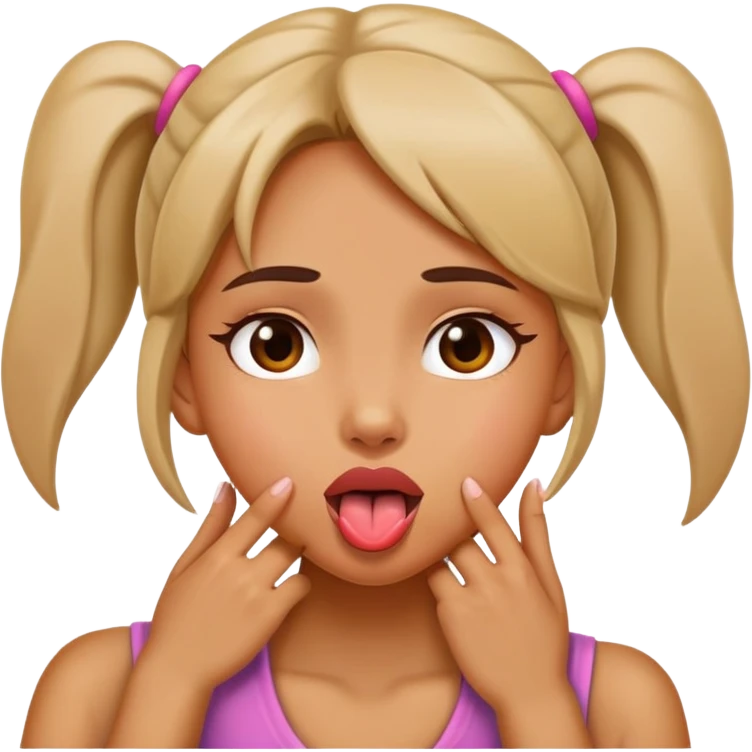 Girl with her hands on her neck with her tongue out￼ emoji