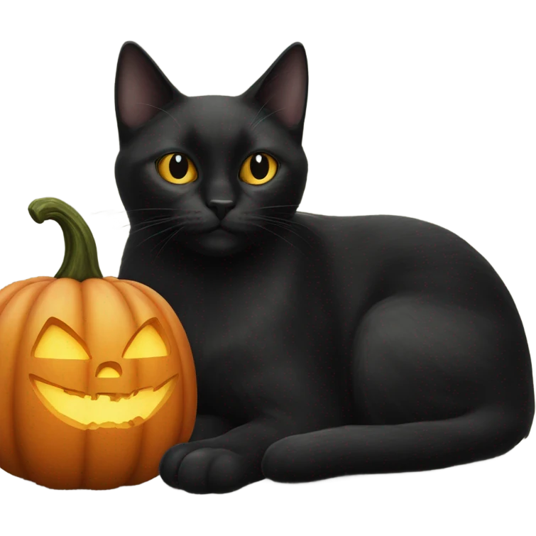Black cat with a pumpkin emoji