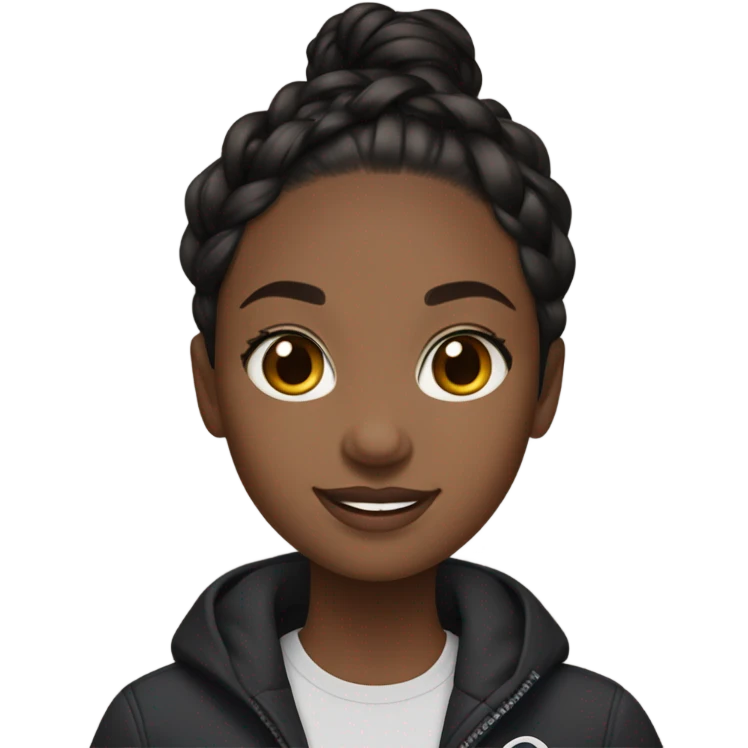 A black girl with brown eyes and black braided hair with a lululemon jacket emoji