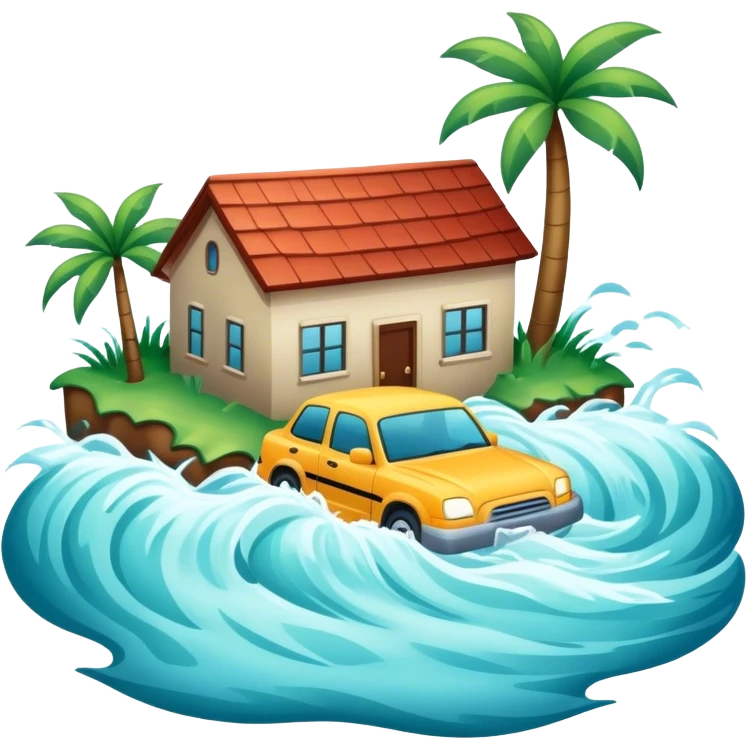 A flood with rushing water and submerged surroundings emoji