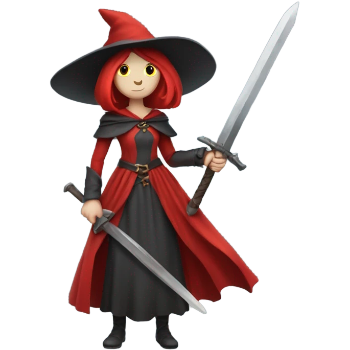 A pale witch who is wearing red and is holding a sword  emoji