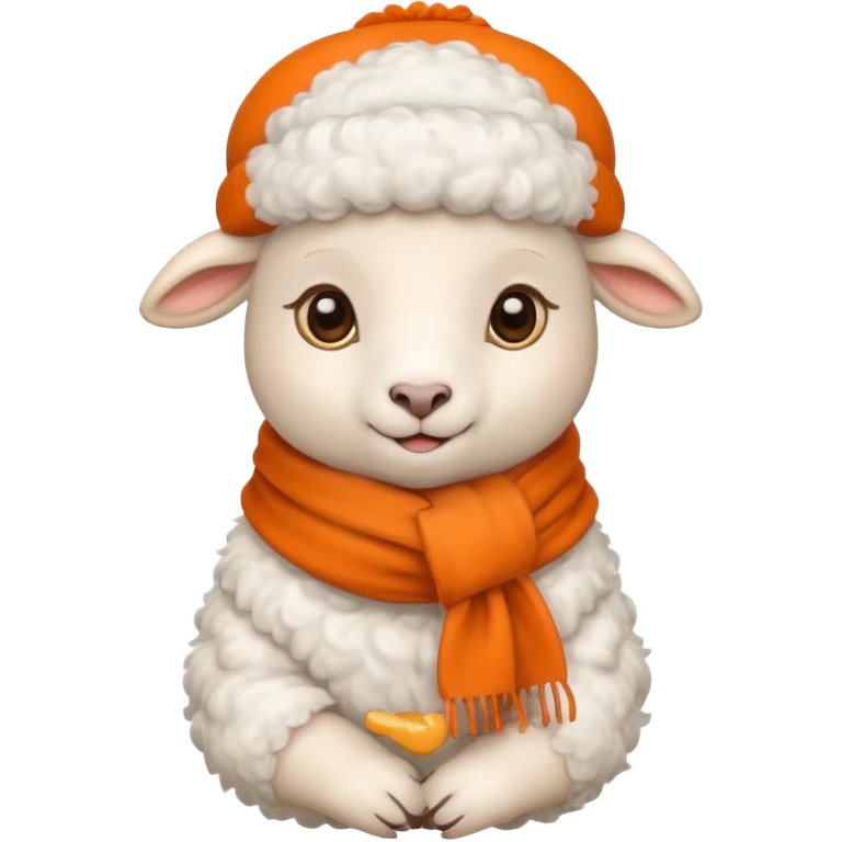 baby sheep with orange scarf and brown hat emoji