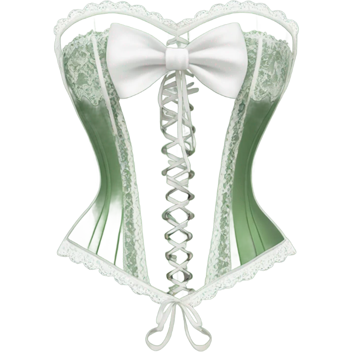 Sage green corset with white lace and bows, isolated emoji