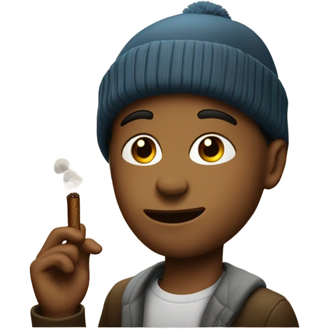boy with beanie by car with cigar in mouth emoji