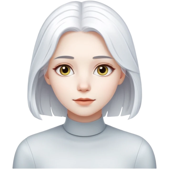 A young woman, but with white hair, named Gloria. She will be used as an artificial intelligence character on a website emoji