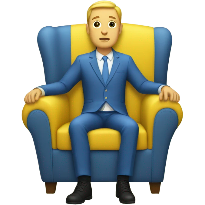 White human male in blue dress, sitting on jellow couch  emoji