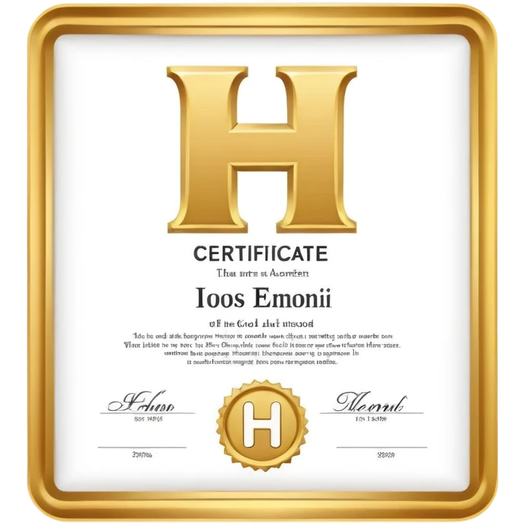 certificate with the letter H inside, simple style emoji