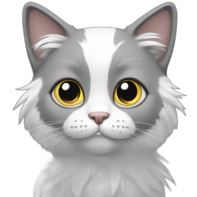 A cat with much fluffy White and some Grey hair full in screen and some tiny ears emoji