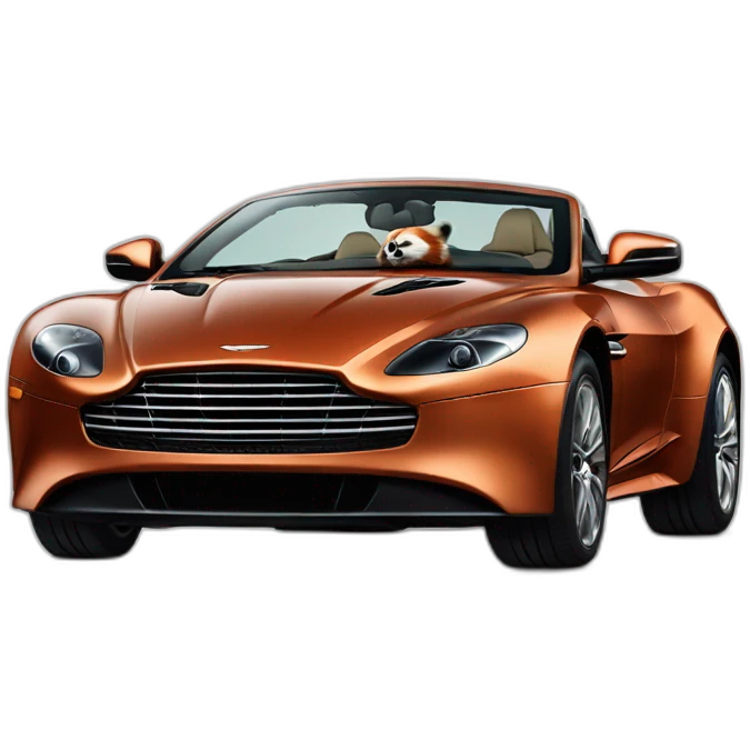 Red panda sitting in driver’s seat of Aston Martin emoji