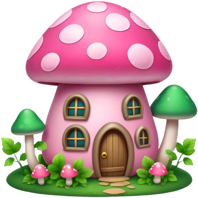Pink little mushroom house covered in vines emoji