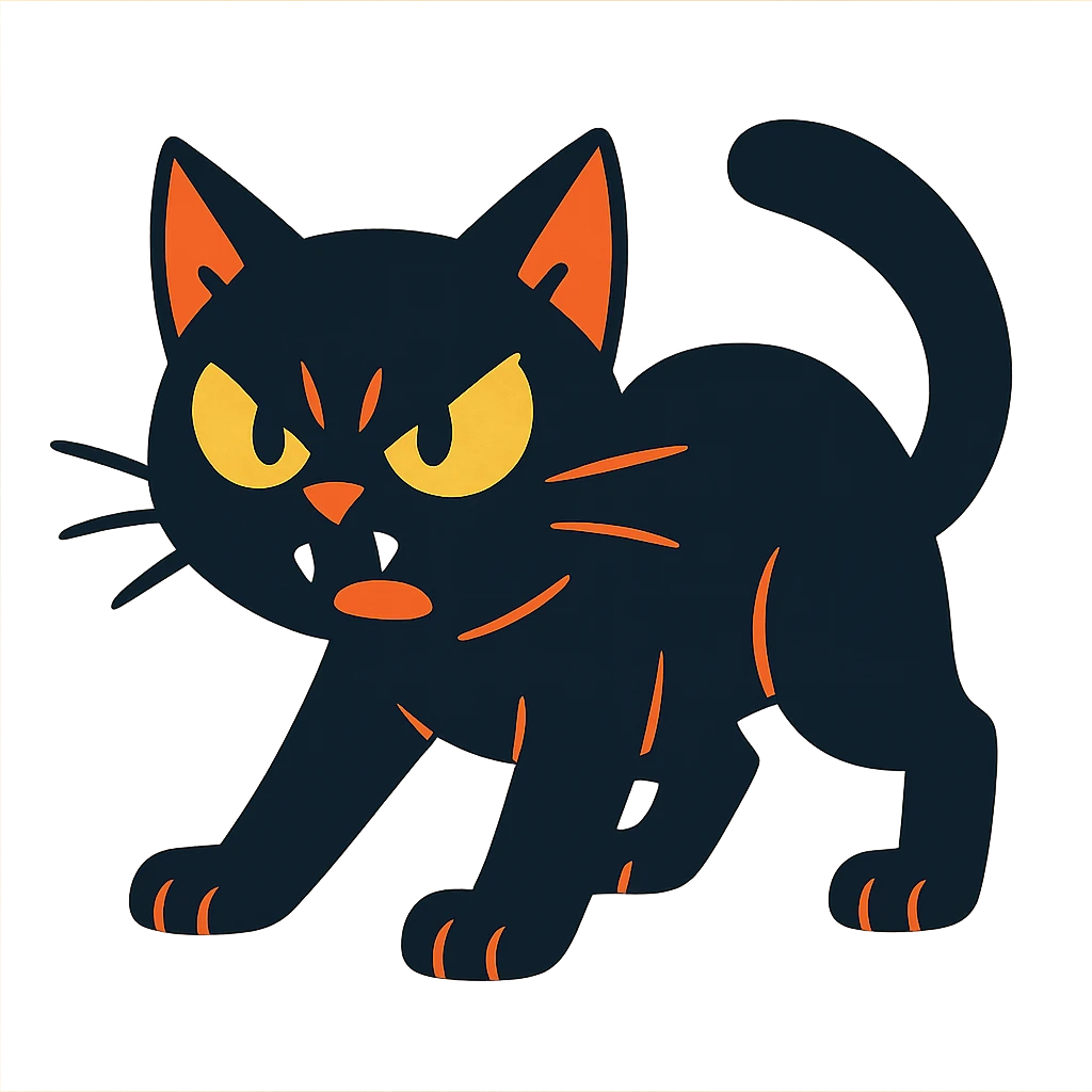 angry black cat vibrant cartoon style emoji