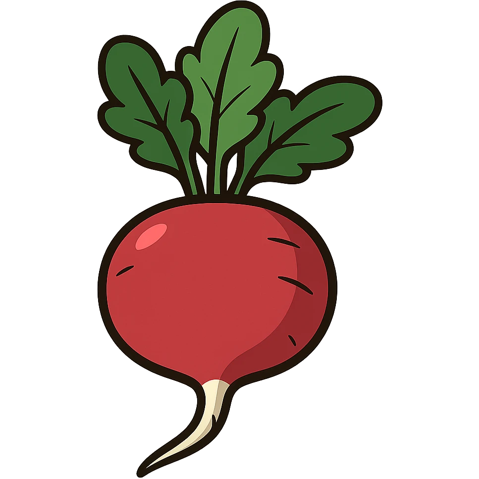 flat style icon of a large radish with simple shapes, saturated colors, and a big root emoji