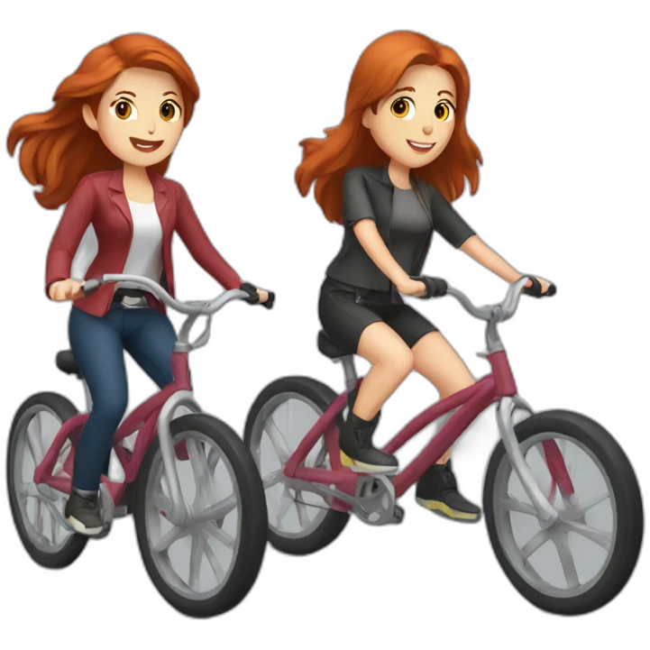 Brunette and redhead riding bikes emoji