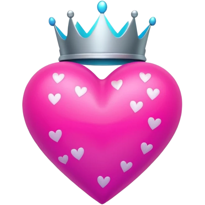 neon heart with a silver bow with heart pattern on the bow and a crown emoji
