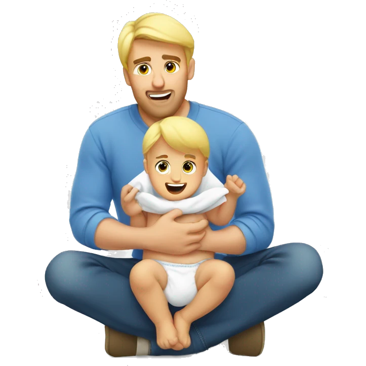 blonde dad changes diaper to baby emoji