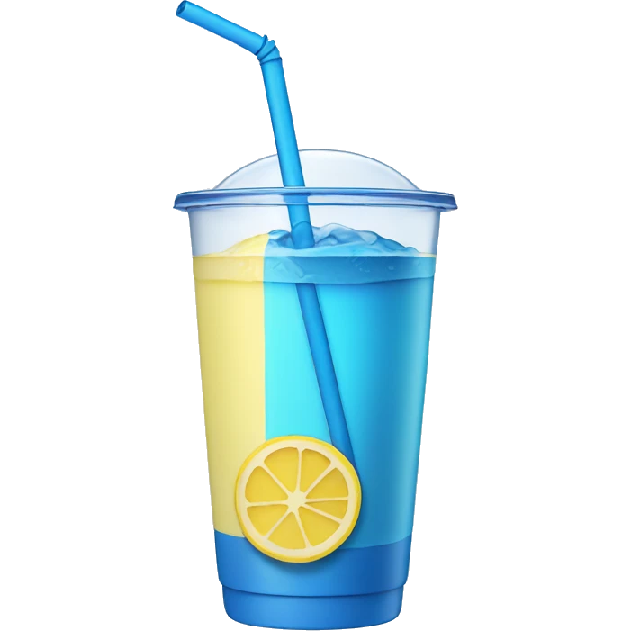 Blue straw in clear cup with light yellow drink in it emoji