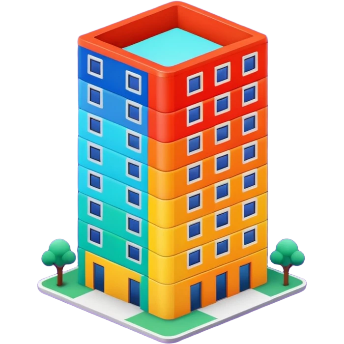 I want a 7 storey building with 7 chakras colour. Starting with red colour at the base emoji