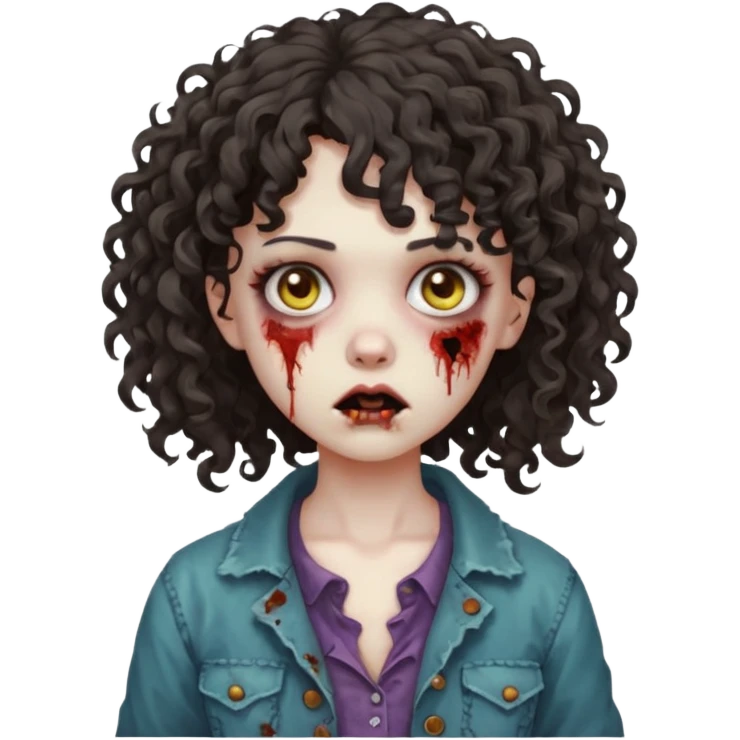 Zumbie girl with curly hair, with curly bangs emoji
