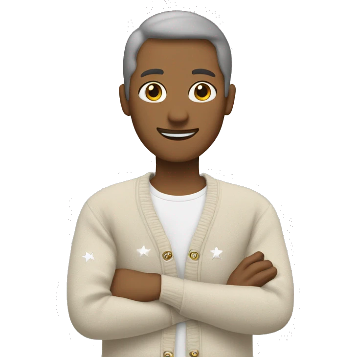 white tan cardigan with 3 gray stars on the sleeves emoji