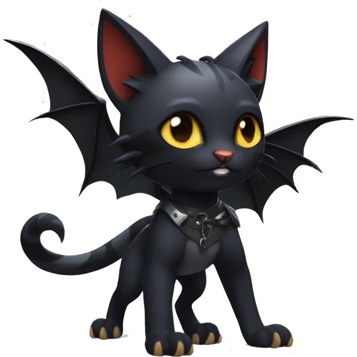 Cool Edgy Litten-Nargacuga-Cat with black bat-wing-ears full body emoji