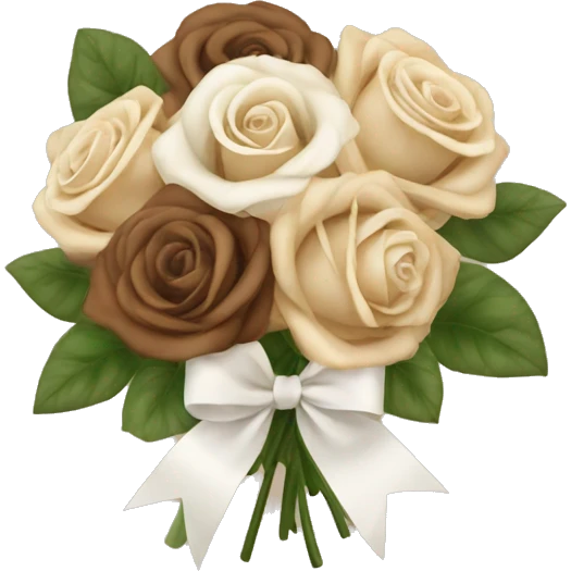Beige and Brown roses Bouquet with white bow emoji