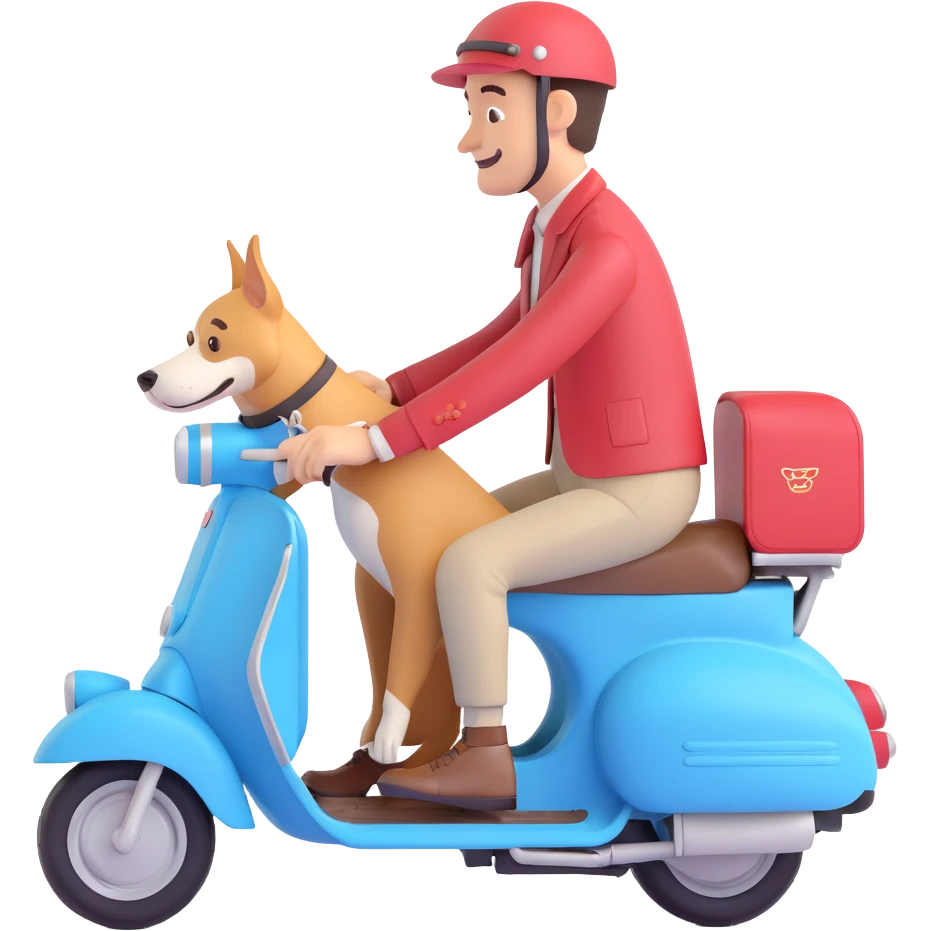 man and his pet dog riding a vespa emoji