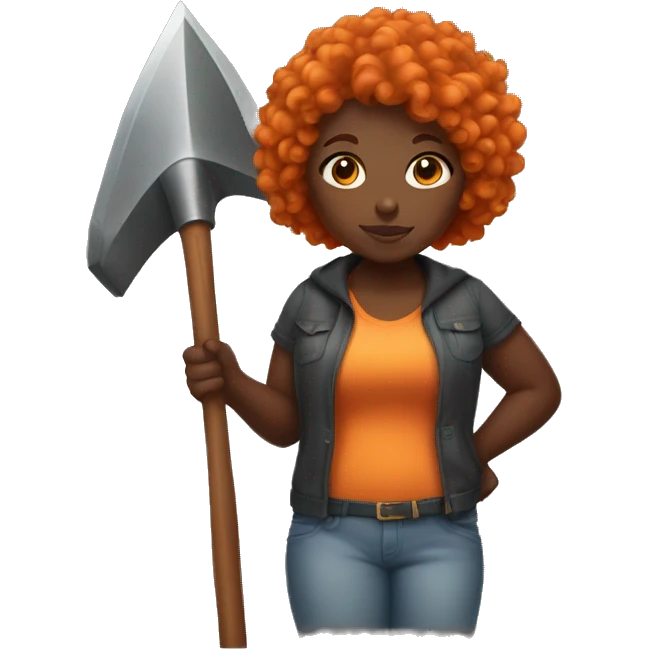 Black thick girl with curly orange hair and a pickaxe emoji