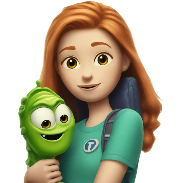 Ginger girl holding Mike wasowski from monsters inc emoji