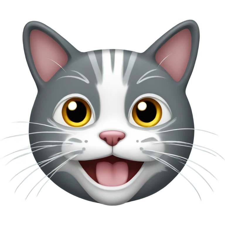 Grey cat with white mouth smiling emoji