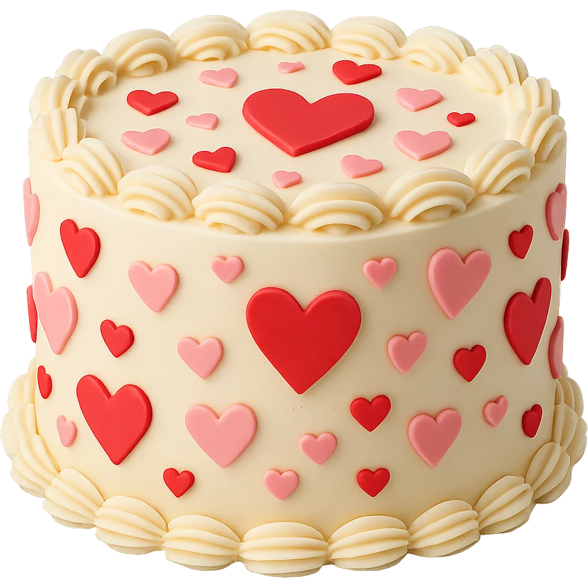 love-themed cake with heart decorations, no background emoji
