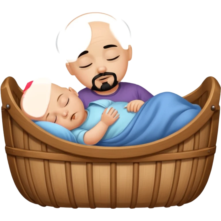 a bald baby with a black goatee sleeping in a cradle emoji