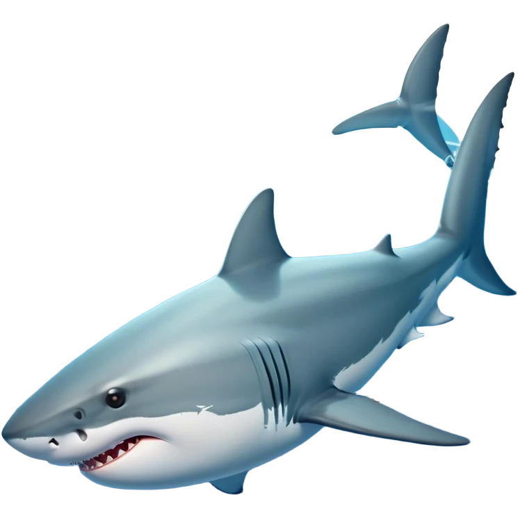 Beautiful and Majestic Great White Shark Portrait Emoji, Head and body resting peacefully with a serene, confident expression, showcasing its robust, torpedo-shaped form and a subtle, regal glint in its eyes, Simplified yet exquisitely endearing features, highly detailed, glowing with a soft, drowsy ocean light, high shine, relaxed and utterly majestic, stylized with an air of marine splendor, soft glowing outline, capturing the essence of a beautiful and majestic great white shark that feels destined to become the next viral icon of awe-inspiring ocean beauty! emoji