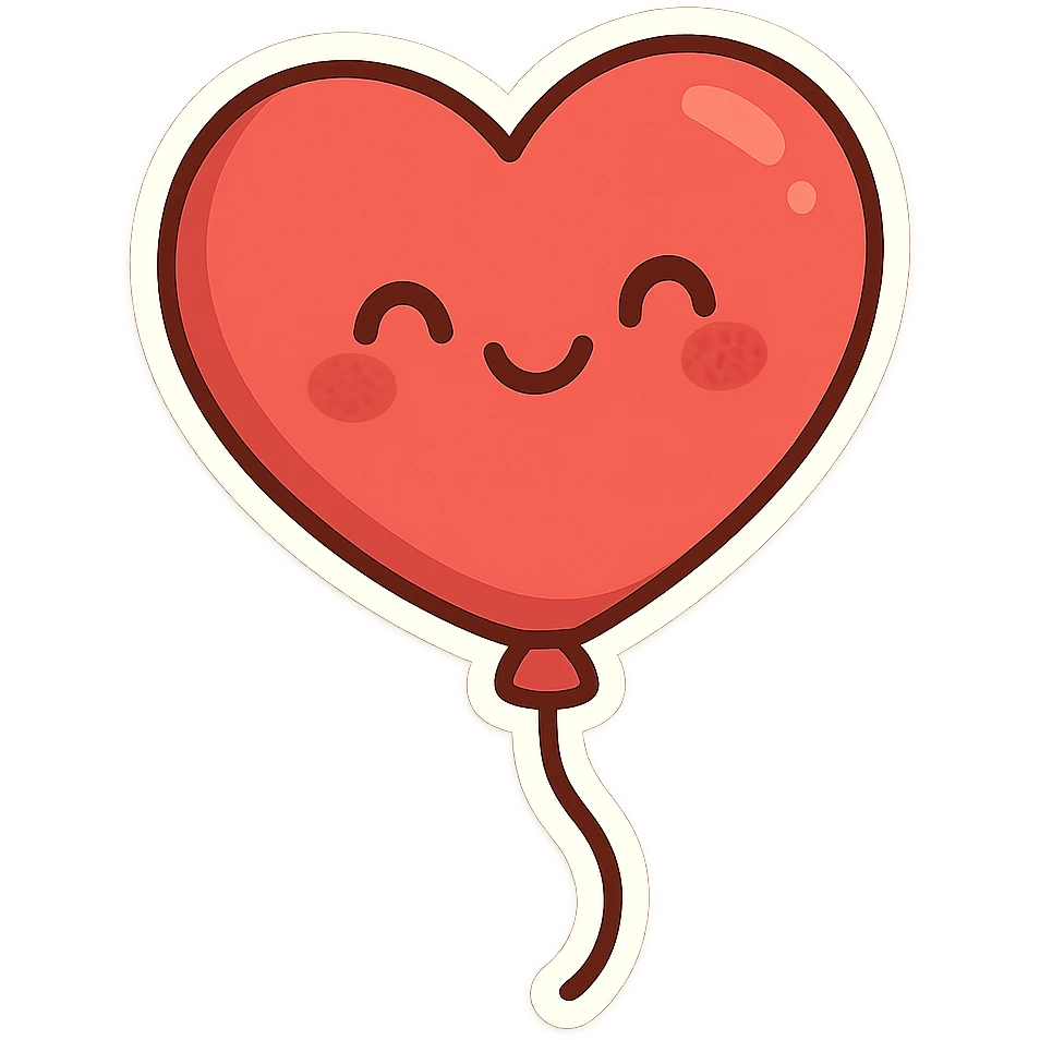 cute cartoon heart with a small string, floating upwards, cheerful and simple emoji