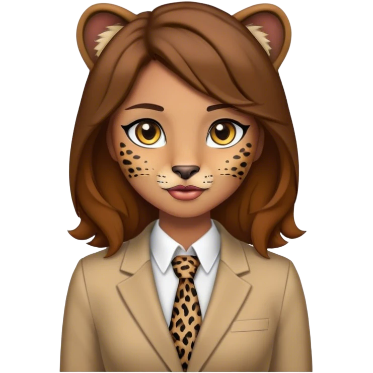 Female leopard with make up and blazer and brown hair   emoji